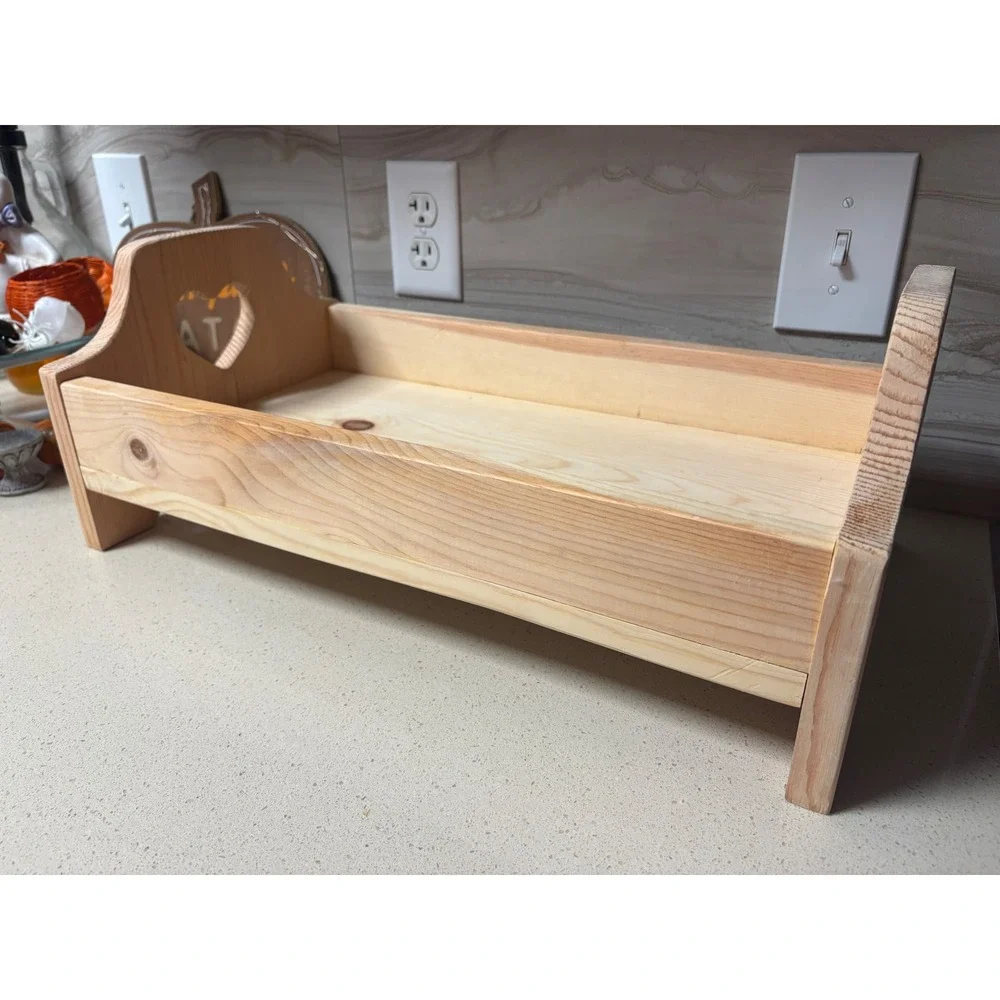 Handmade Pine Wood Tray Heart Cutout Handles Farmhouse